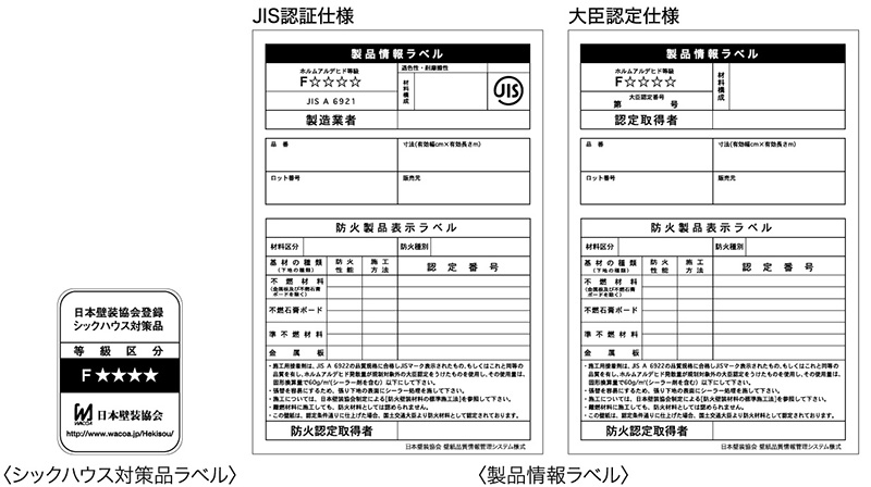 シックハウス対策品ラベル、製品情報ラベル