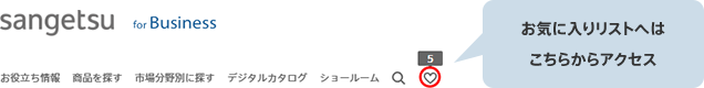 お気に入りリストへは画面上部ナビゲーションのハートマークからアクセス
